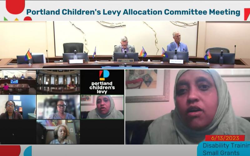 screengrab of PCL Allocation Committee meeting broadcast June 13, 2023, featuring disability inclusion and justice consultant Saara Hirsi