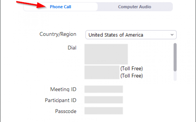 screengrab of how to switch to phone audio from inside a Zoom meeting