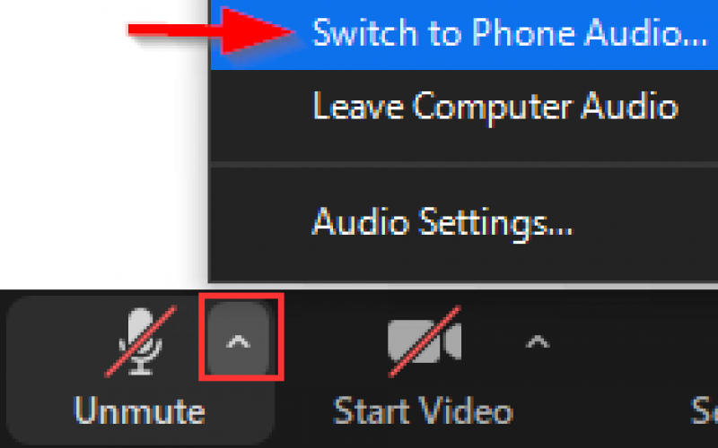 screengrab of how to switch to phone audio from inside a Zoom meeting